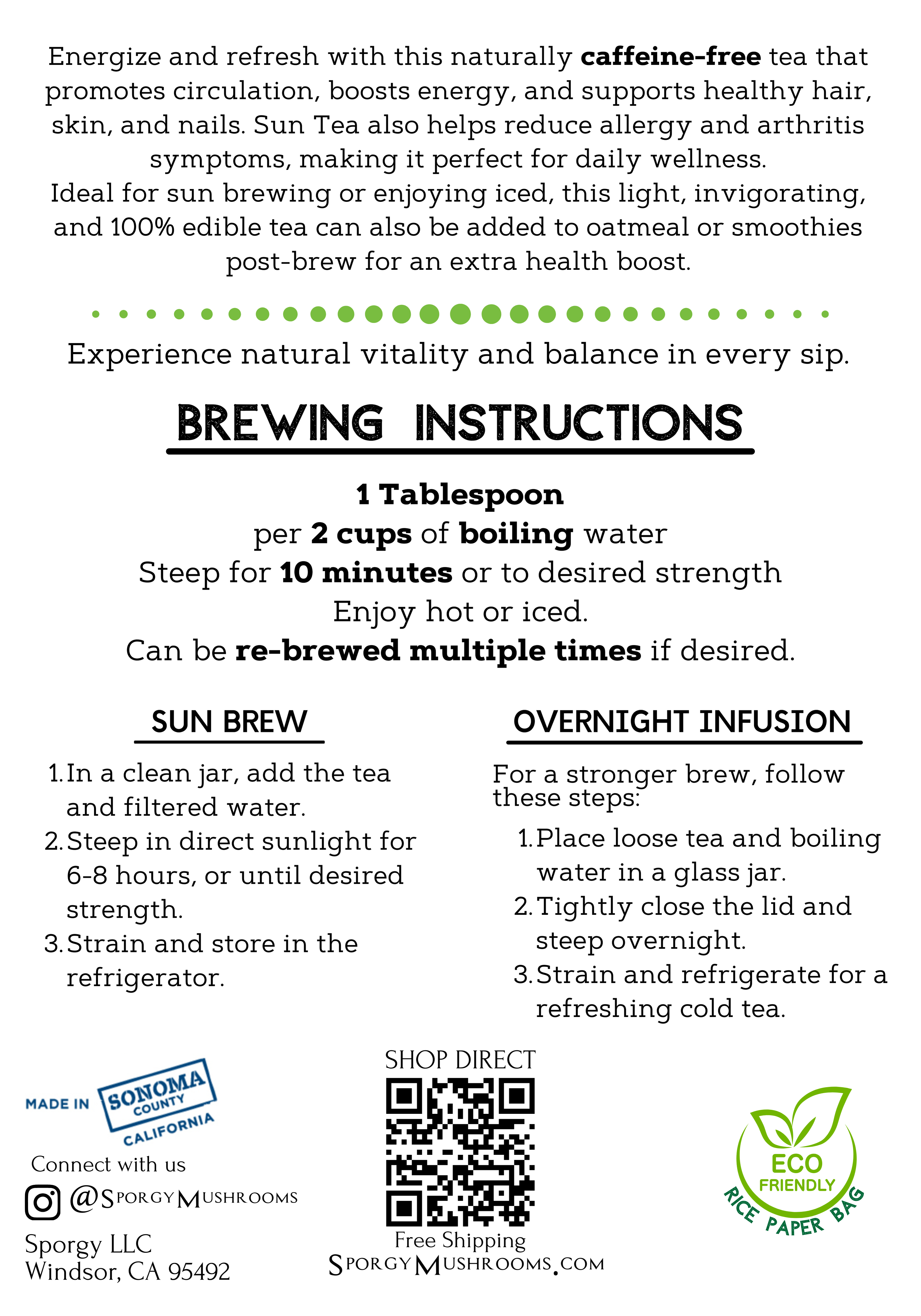 Tea packaging with brewing instructions and product details on a white background