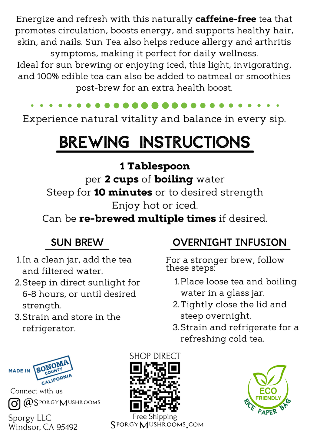 Tea packaging with brewing instructions and product details on a white background